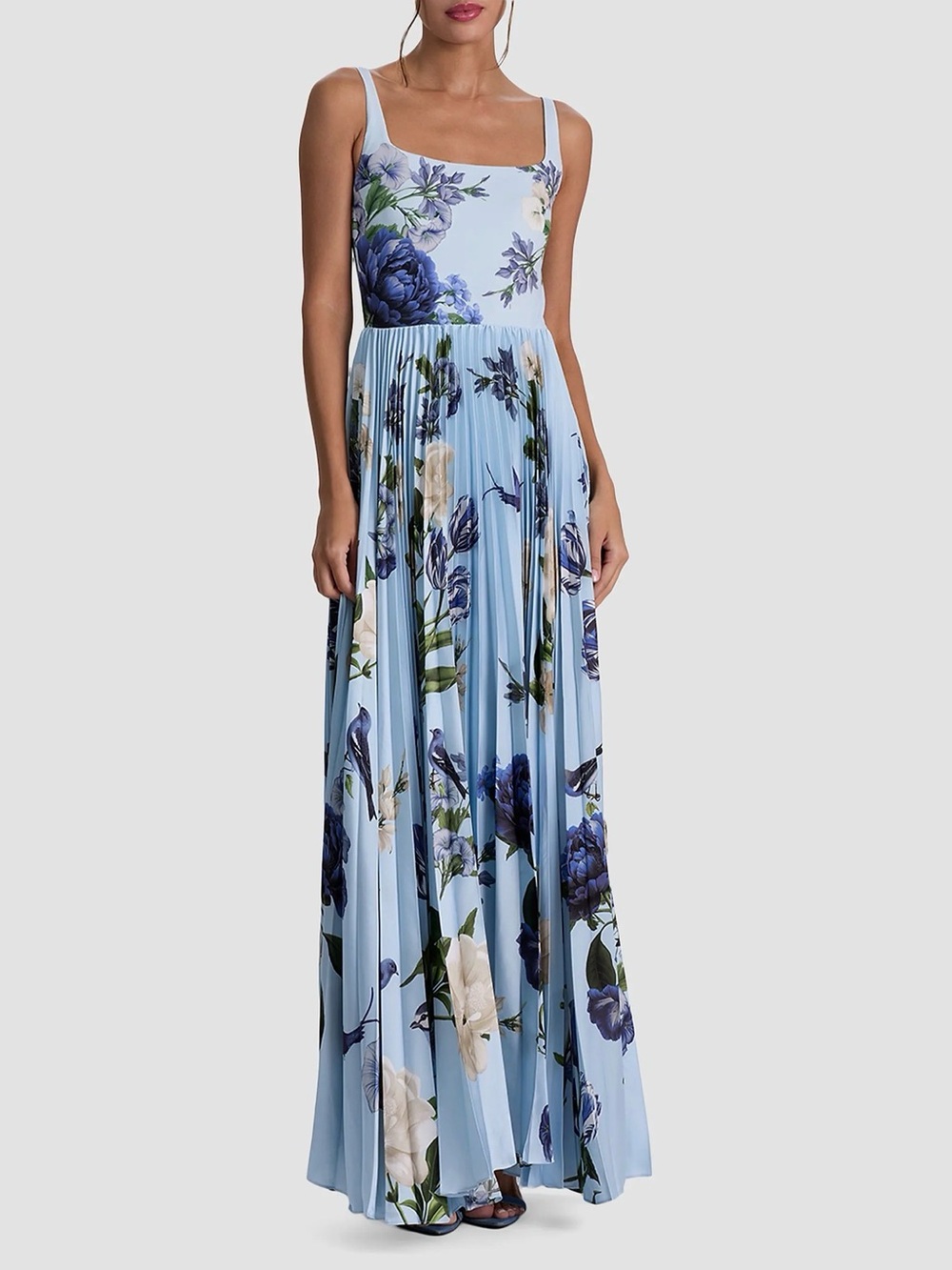 Floral Light Blue Pleated Maxi Dress - Women - Picture 4 of 9